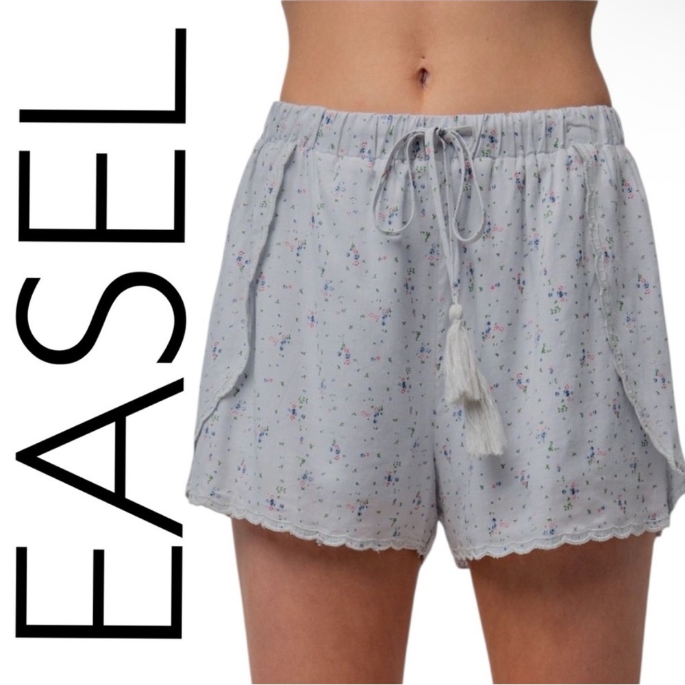 Easel Ice Blue Floral Drawstring Shorts NWT Sizes S and M